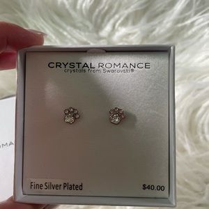 🐶 Crystal Romance🐶Paw Print Fine Silver Plated Earrings NWT